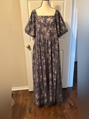 Pink Blush, Maternity dress by Polagram, Size 2X, Navy floral, EUC